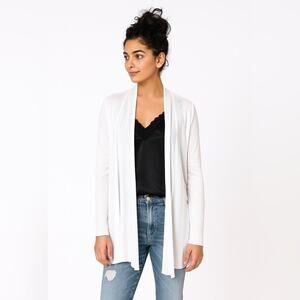 White + Warren S Trapeze Cotton Blend Gauze Drape Cardigan White NEW NWT
